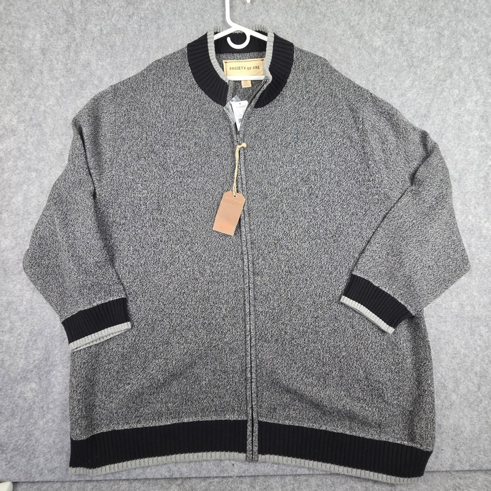 Society of One Mens 4XL Full Zip Sweater NWT DXL Black Gray Cotton Wool Blend